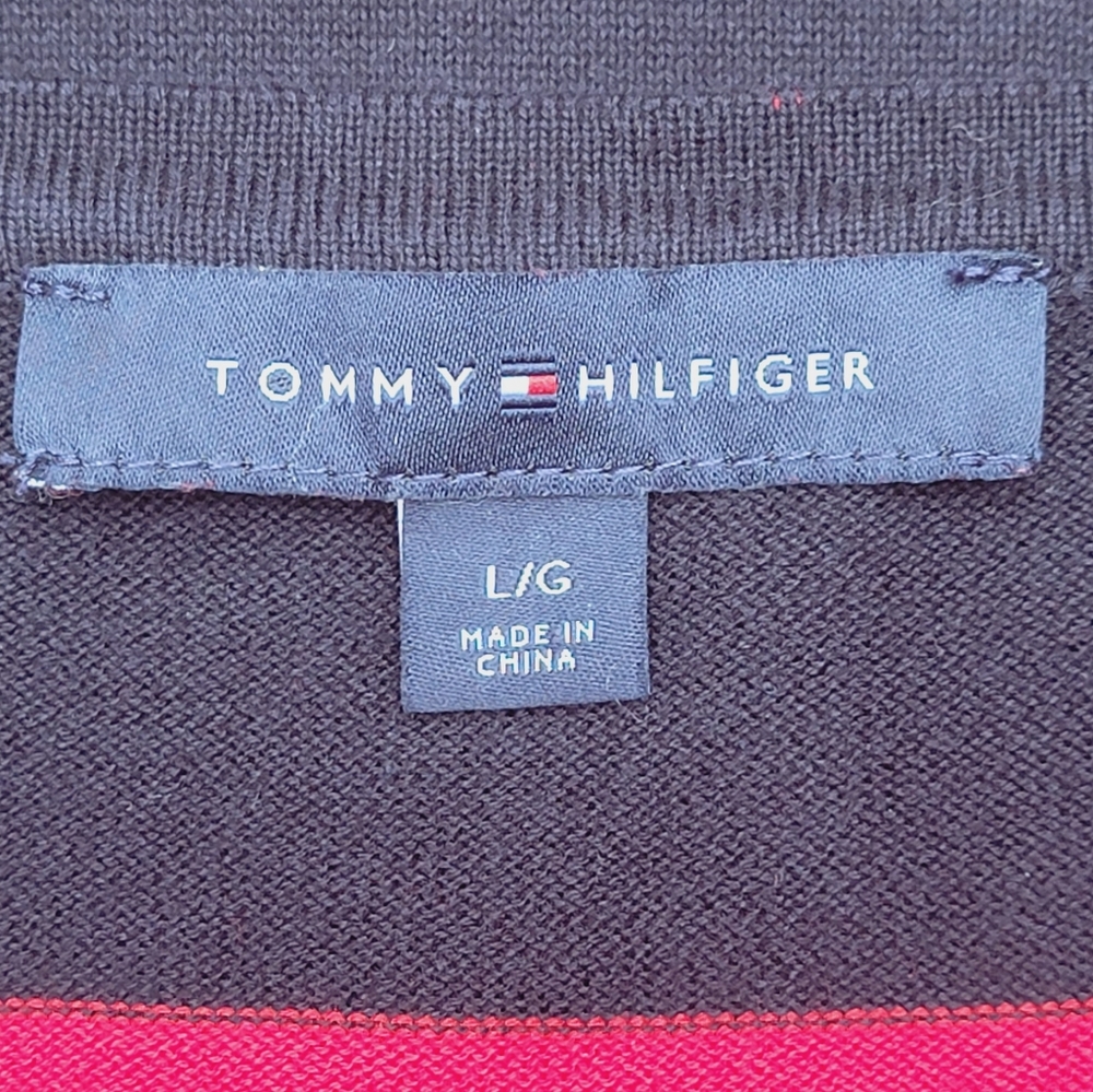 Tommy Hilfiger Cotton Striped Red Blue Pullover Sweater with Logo Women's Size L - Picture 6 of 10